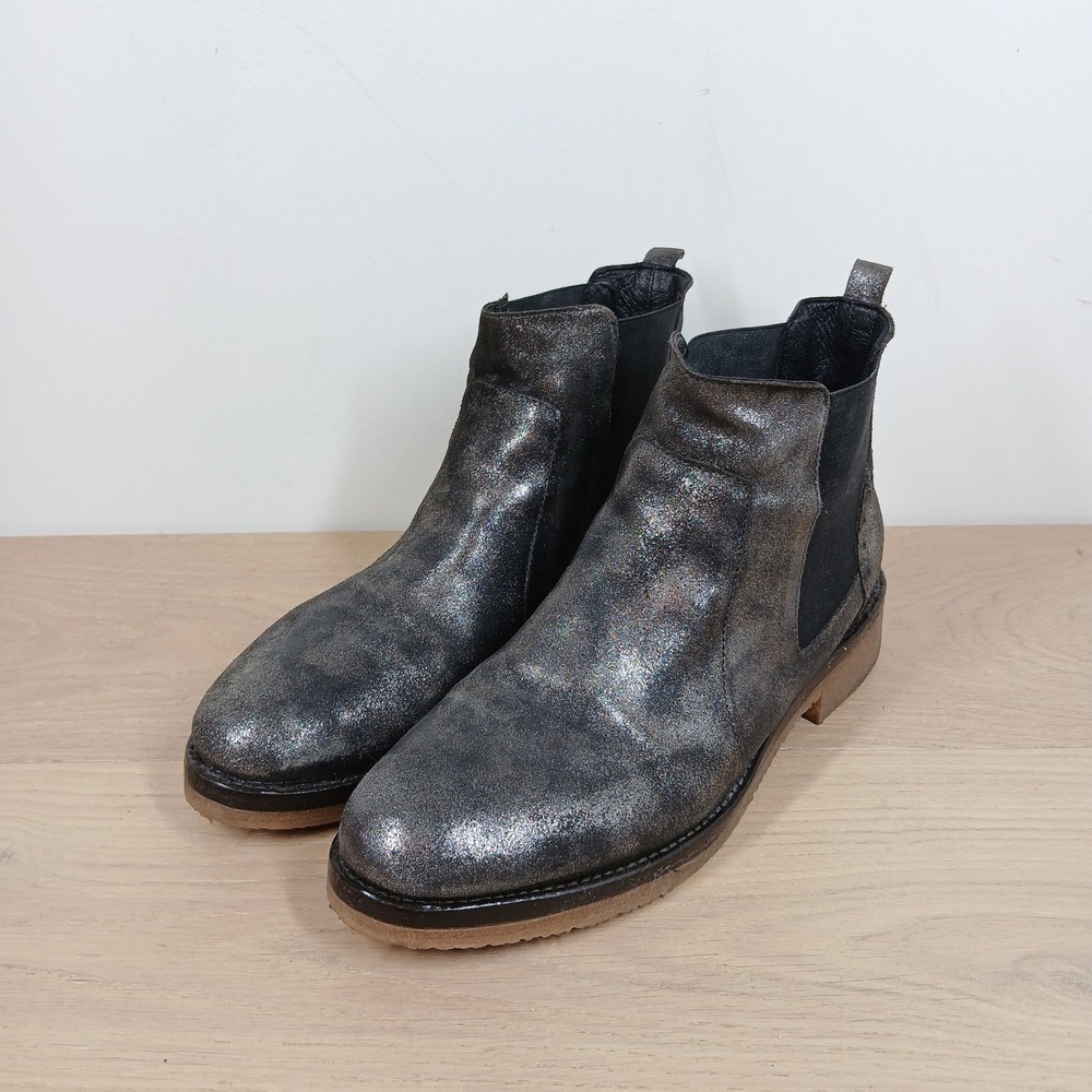 Emanuela Passeri Chelsea Boots Women 41 Metallic Pewter Leather Crepe Sole